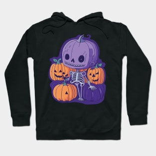 Halloween funny purple skeleton and orange pumpkins Hoodie